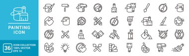 Resimle ilgili simge koleksiyonu, çeşitli boyama araçları, resim simgeleri şablonu düzenlenebilir EPS 10