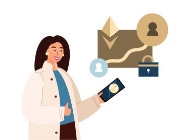 Ethereum Smart Contract Bargain. İş kadını Mobile Smartphone 'da bir anlaşma yaptı. Yenilik Teknoloji Anlaşması İş Konsepti. Kripto Para Birimi, Crypto Start Up.