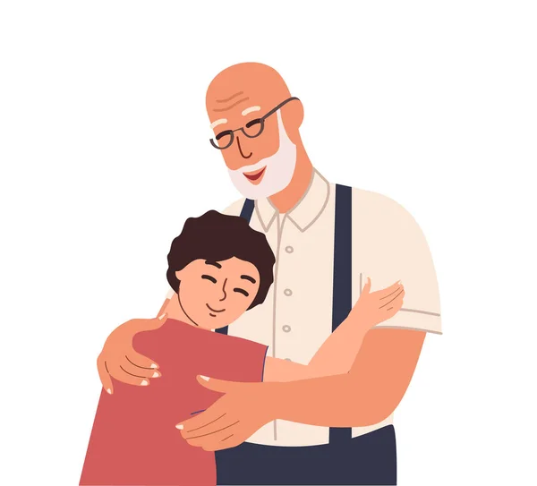 Παππού Και Παιδί Αγόρι Αγκαλιάζει Μαζί Αγάπη Του Παππού Παππούς — Διανυσματικό Αρχείο