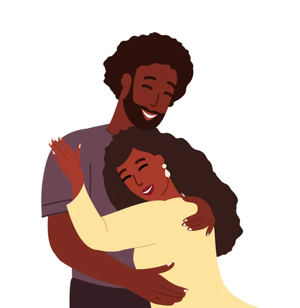 Joyeux Jeune Couple Romantique Africain Ensemble Femme Noire Mari Serrent — Image vectorielle