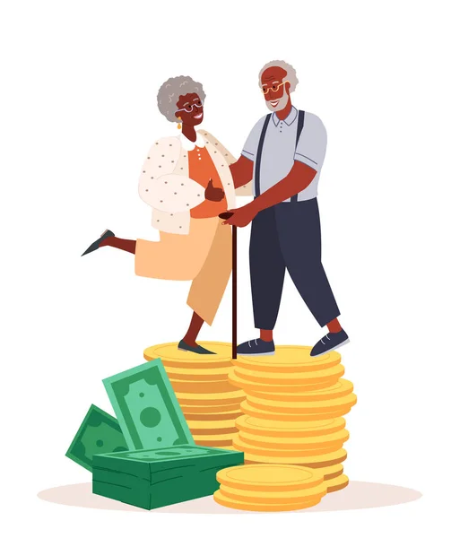Boldog Senior Afrikai Fekete Bőr Nyugdíjasok Férfi Női Karakterek Állni — Stock Vector