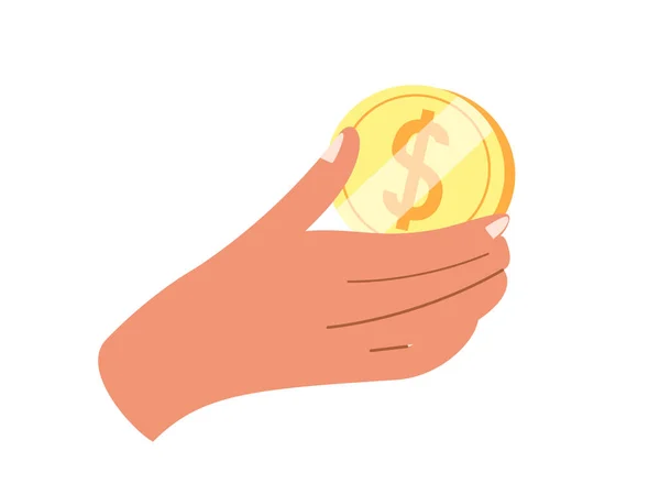 Власник Холдингу Gold Dollar Coin Fingers Володіє Грошовими Грошима Доларовими — стоковий вектор