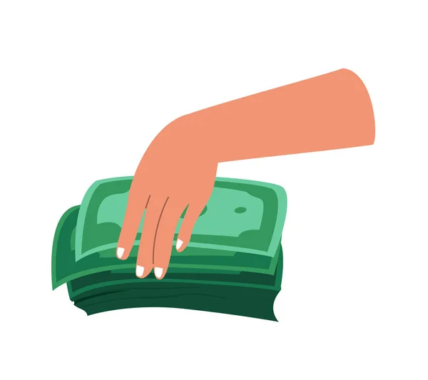 Hand Palm Приймає Купу Грошей Green Bills Notes Готівка Ікона — стоковий вектор