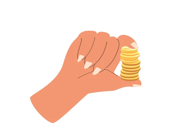 Złoty Stos Monet Dłoni Pieniądze Gotówką Drobne Między Palcami Ikona — Wektor stockowy