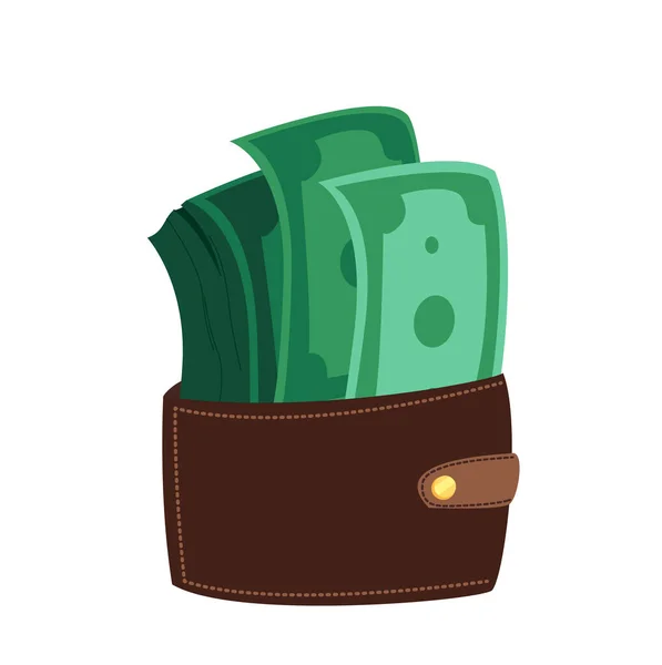 Гаманець Грошима Зелені Паперові Купюри Нотатки Банкноти Долара Валюта Зарплата — стоковий вектор