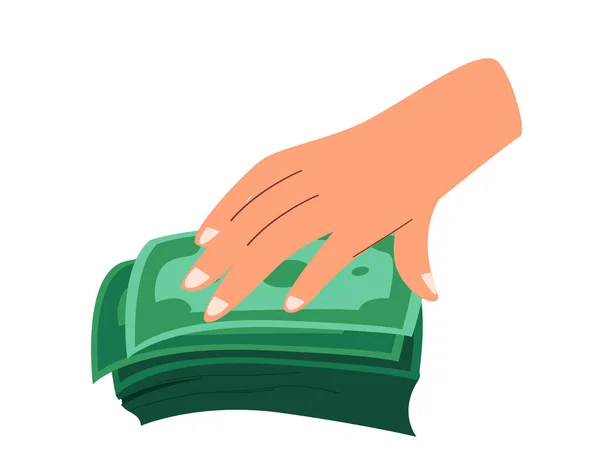 Hand Palm Приймає Купу Грошей Green Bills Notes Готівка Ікона — стоковий вектор
