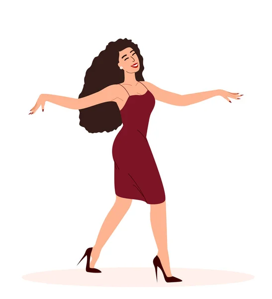 Happy Woman Elegant Dress Dancing Moving Music Sculpturesque Arms Georgian — Image vectorielle