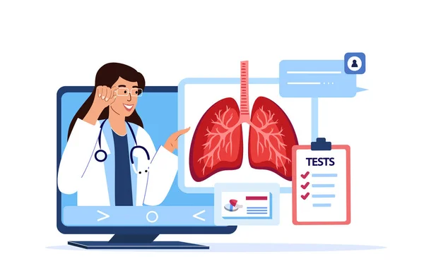 Online Pulmonologist Virologist Doctor Consultation Health Diagnosing Lungs Trachea Bronchi — Stockový vektor