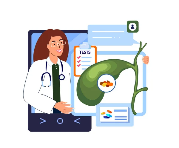 Online Doctor Gastroenterologist Consultate Smartphone Screen Gall Bladder System Internet — Image vectorielle