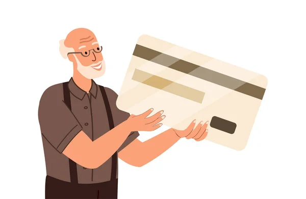 Retired Elderly Man Hold Credit Card Banking System Customer Pay — Stockvektor