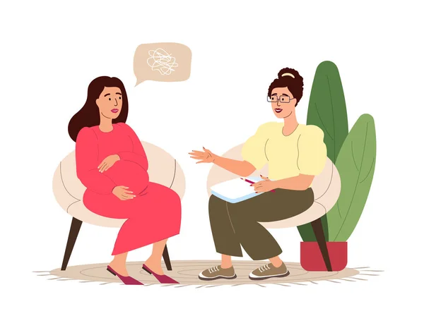 Psychologische Hilfe Für Schwangere Frau Besucht Unterstützungskurs Konsultation Mit Psychologin — Stockvektor