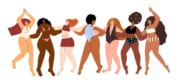Různé Ženy Různými Figurami Tvary Velikost Zakřivené Tukové Tělo Baculaté — Stockový vektor