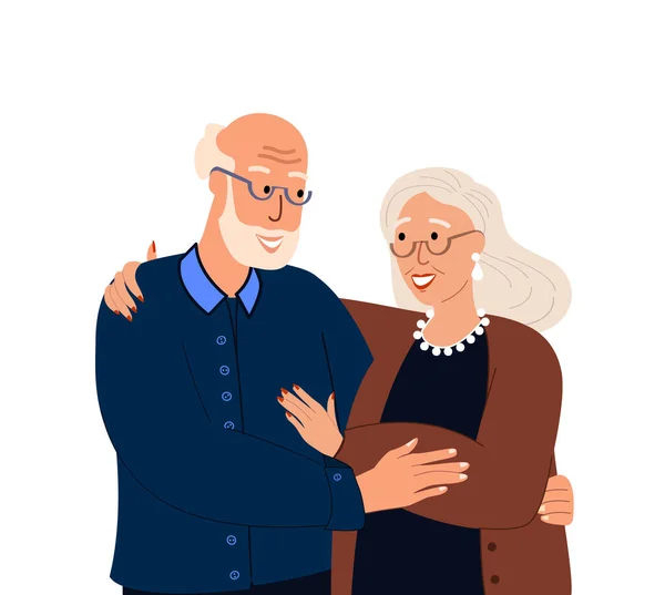 Счастливый Пожилой Мужчина Пенсии Обнимает Свою Женушку Счастливые Отношения Старый — стоковый вектор