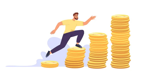 Man Chasing Big Money Salary Income Growth Promotion Work Employee — Stock Vector
