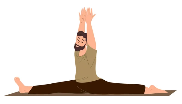 Young Male Character Stretching Leg Split Realxing Engage Yoga Practice — 스톡 벡터