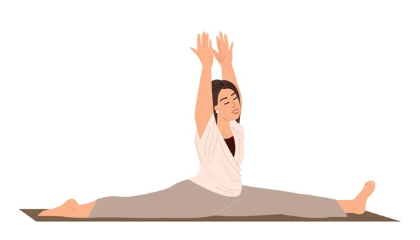 Young Female Character Stretching Leg Split Realxing Engage Yoga Practice — Stockvektor