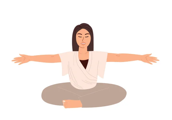 Νεαρή Γυναίκα Χαρακτήρας Τέντωμα Realxing Engage Yoga Practice Απομονωμένο Λευκό — Διανυσματικό Αρχείο