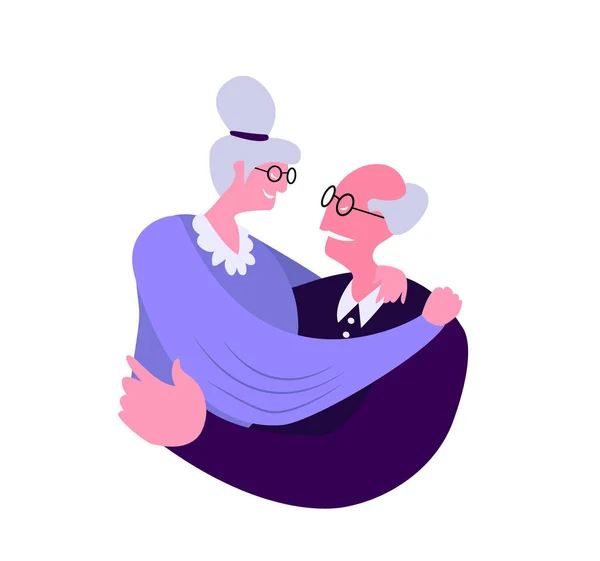 Gülümseyen Emekliler Yaşlı Çifti Mutlu Yaşlı Adam Kadınına Sarılıyor Mutlu — Stok Vektör