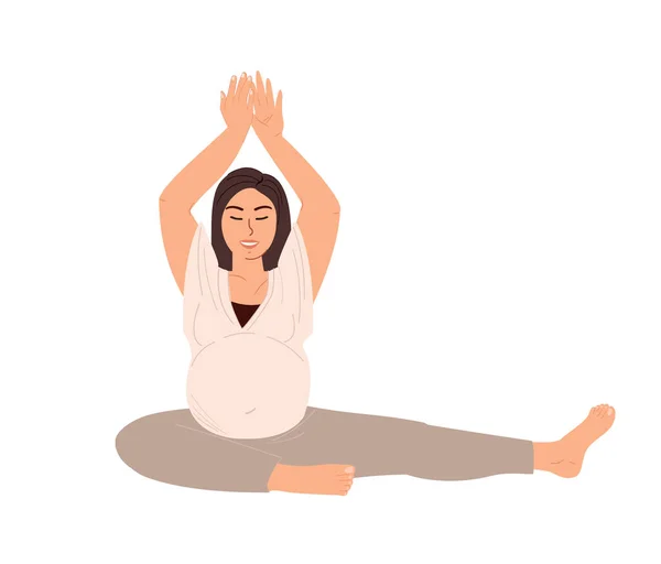 Νεαρή Έγκυος Γυναίκα Τεντώνεται Realxing Engage Yoga Πρακτική Προετοιμασία Για — Διανυσματικό Αρχείο