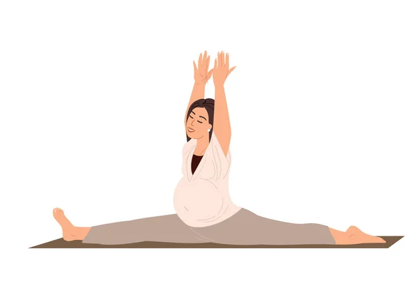 Genç Hamile Kadın Esneme Bacak Açma Yoga Uygulaması Tecrit Edilerek — Stok Vektör
