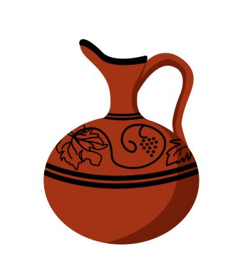 Sert alkol içecekleri için Doki Gürcistan kil sürahisi. Şarap için kırmızı kil kavanozu. Beyaz arka planda izole edilmiş beyaz vektör ilüstrasyonu, Kafkas Kartuli elementi, Sakartvelo.