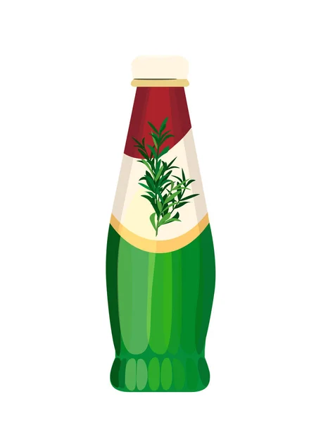 Fresh Tarragon Tarkhuna Sweet Sparkling Water Glass Bottle Green Lemonade — Stock Vector