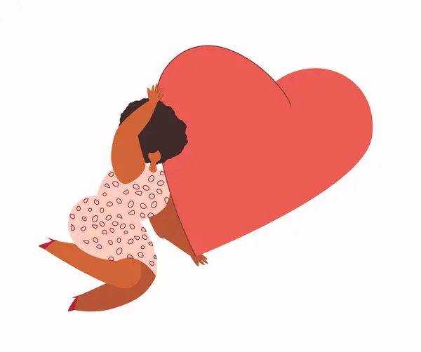 Счастливая Молодая Женщина Огромными Открытками Форме Сердца Дню Святого Валентина — стоковый вектор
