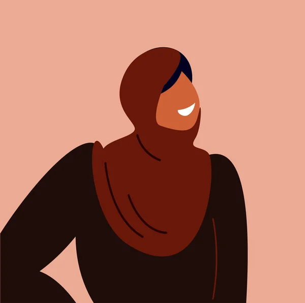 イスラム教のヘッドスカーフの ポジティブなアラブ人女性 ヘッドウェアを着ているアラビアの女の子の笑顔 ケルチフ ハッピーな女性キャラクターの肖像画 現代のサウジアラビア女性の肖像画 フラットベクトルイラスト — ストックベクタ