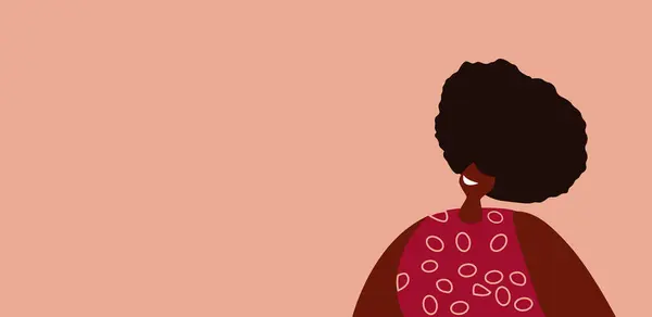Открытка Баннер Местом Текста Молодой Африканской Женщиной Реклама Счастливый Женский — стоковый вектор