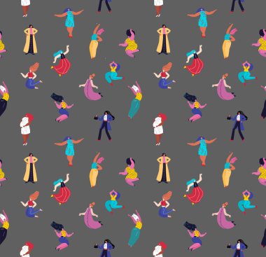 Uluslararası Kadın Günü Sonsuz Düzen Yazısı. Feminizm Konsepti. Parlak Güzel Farklı Kızlar Birlikte Duruyor. Parti, Kutlama. Özgür Özgüvenli Kadınlar.