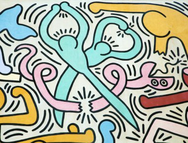Keith Haring 'in çizdiği yılanı kesen makas. 1989 'da Tuttomondo adlı bir duvar resminin ayrıntıları..