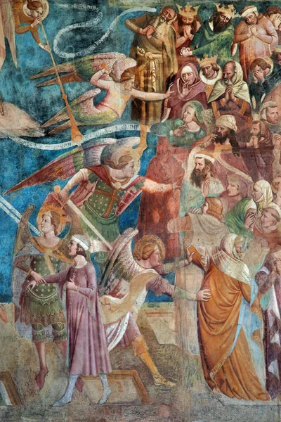 Andělé Odmítají Duše Pekla Během Posledního Soudu Středověké Fresky Camposantu — Stock fotografie