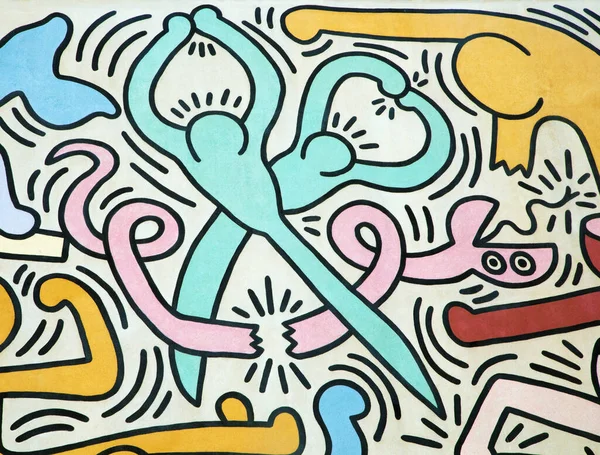 Keith Haring 자르는 1989 도라는 벽화에 나오는 — 스톡 사진
