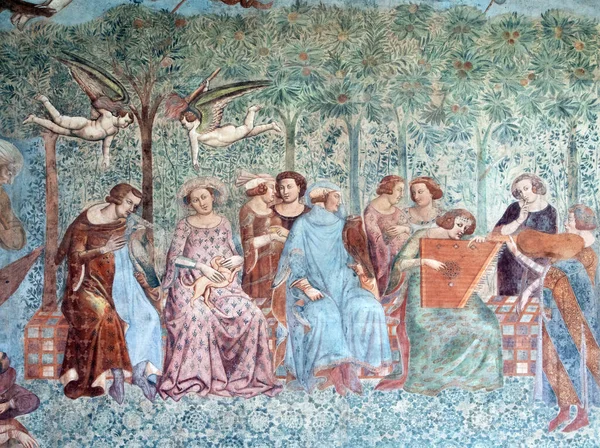 Dziesięciu Młodych Ludzi Ogrodzie Warzywnym Średniowieczne Freski Camposanto Pizie Włochy — Zdjęcie stockowe
