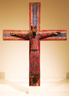 Barcelona, Catalonia - August 7, 2022: Ancient medieval cross, Barcelona. From National Museum of Art of Catalonia.