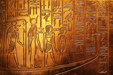 Tutankamon 'un mezarındaki kabartma teknesinin merasim detayları.
