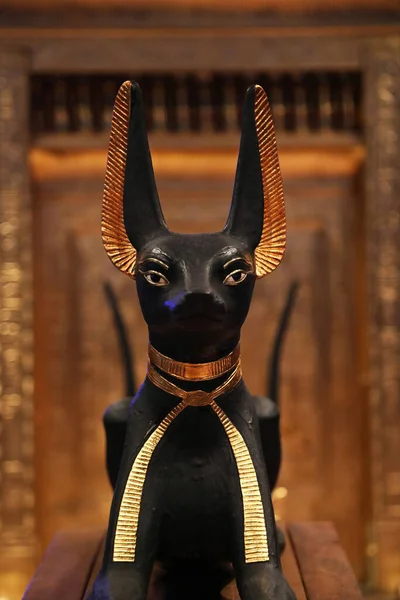 Anubis Szobor Feje Tutankhamon Kincséből Eredeti Fából Aranyból — Stock Fotó