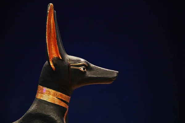 图坦卡门宝藏中Anubis雕像的简况 最初由木料和黄金制成 — 图库照片