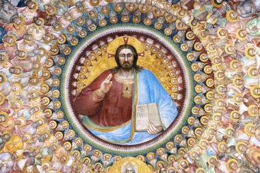 Padua, İtalya - 29 Nisan 2023: Antik Padua Vaftizinde İsa Pantokratörü, İtalya