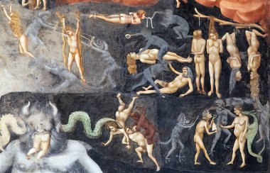 Padua, Italy - November 25, 2022: Demons punish souls during the last judgement by Giotto in Scrovegni Chapel, Padua clipart
