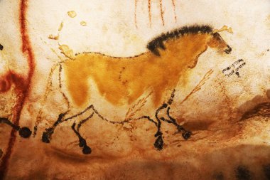 Lascaux, Fransa - 6 Ağustos 2121: Lascaux mağaralarında tarih öncesi at tasvir edildi