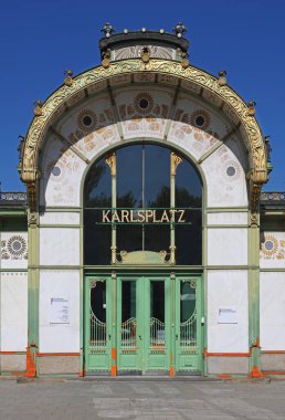 Vienna, Austria - April 24, 2024: Detail from Karlsplatz Stadtbahn Station, designed in Art Nouveau style clipart