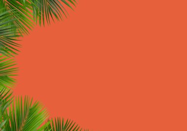 Palm leaves with Peach Fuzz color background. pile of green palm leaves on Peach Fuzz color background with copy space. designed for illustration. Palm Sunday illustration clipart