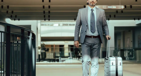 Anonymous Mature Business Man Walking Luggage Airport — Stock Photo, Image