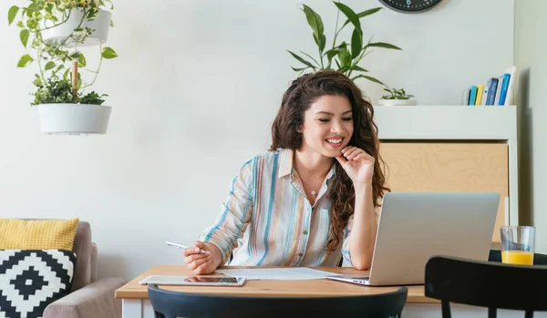 stock image Happy Business Woman Using A Laptop Computer At Home