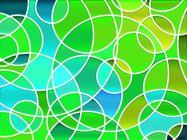 Abstract Vector Stained Glass Mosaic Background Green Blue Circles — Stock Vector