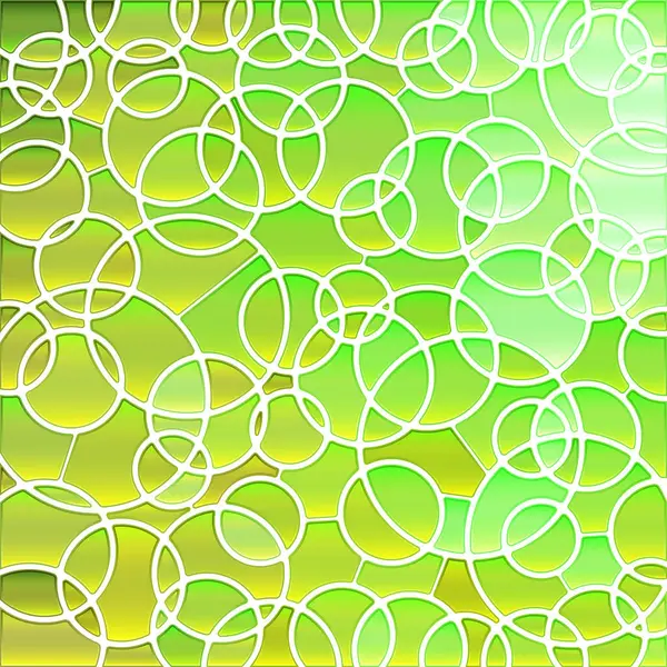 Abstract Vector Stained Glass Mosaic Background Green Yellow Circles — Stock Vector
