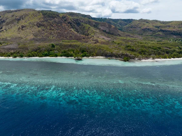 Extenso Arrecife Flecos Crece Largo Del Borde Una Isla Remota —  Fotos de Stock