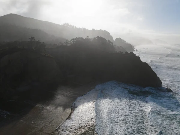 Morning Sunlight Illuminates Spectacular Rugged Coastline Northern Oregon Pacific Northwest — Stock Photo, Image
