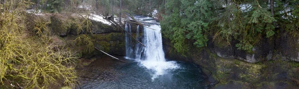 银溪流过美丽的北瀑布上游 靠近俄勒冈州的西尔弗顿 这个风景秀丽 森林茂密的地区有许多令人印象深刻的瀑布 距波特兰以南大约一小时车程 — 图库照片